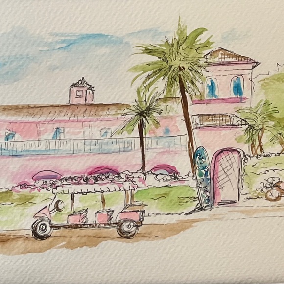 Lot os 2 orginal painted colony hotel palm beach watercolor art - Picture 2 of 2